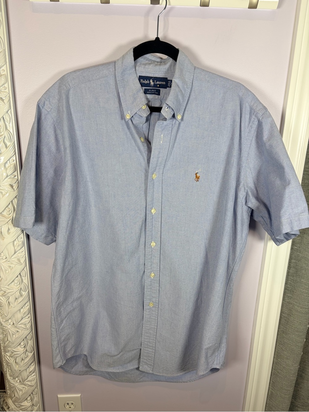 Ralph Lauren Light Blue Short-Sleeve Blake Fit Cotton Button-Down Shirt M